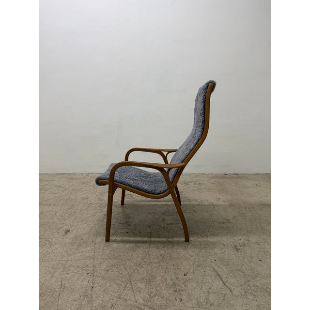 1990s Yngve Ekström Lamino Teak Wood Frame Armchair With Sheepskin Fabric for Swedese For Sale - Image 5 of 17