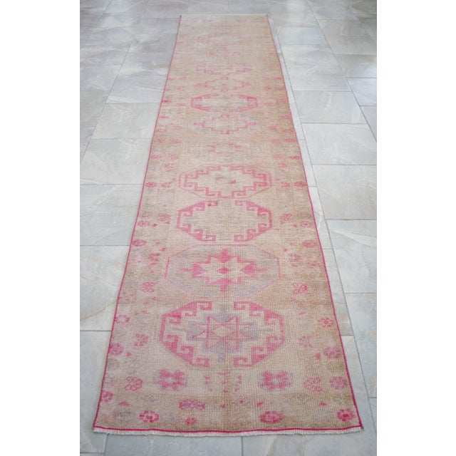 1960s Turkish Hand-Knotted Muted Runner Rug Low Pile Hallway Decor 3x12 Ft Approx For Sale - Image 14 of 16