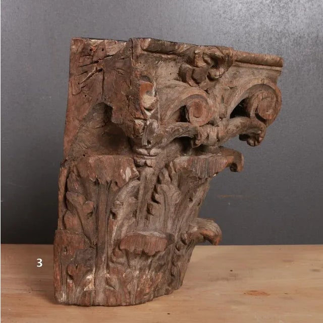 Brown Carved Capitals, 1750s, Set of 2 For Sale - Image 8 of 9