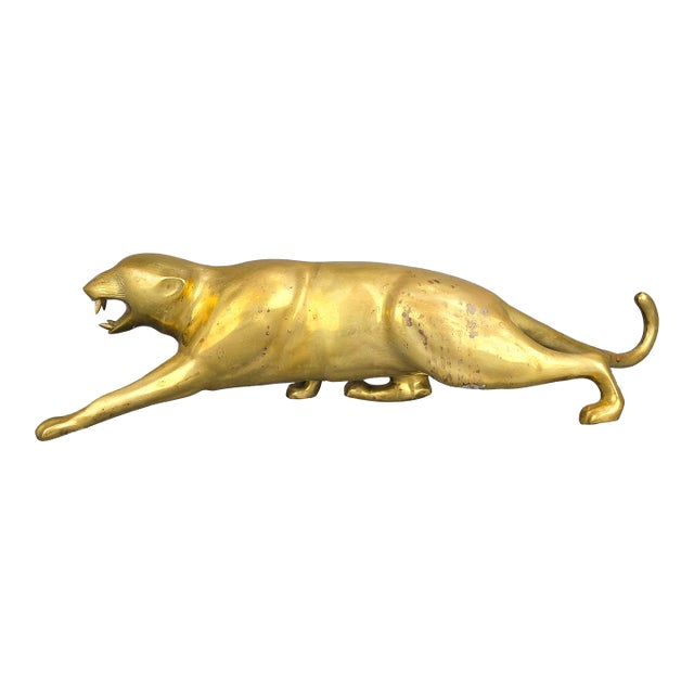 Large Art Deco Solid Brass Tiger Panther Sculpture For Sale
