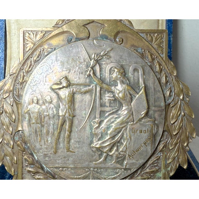 Metal High Quality Antique 1931 Dutch Silver Plated Bronze Archery Trophy Award Medal For Sale - Image 7 of 13