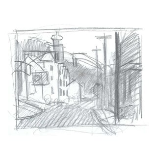 1970s John Reilly City Street Drawing For Sale