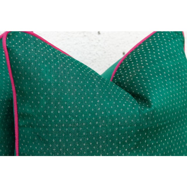 Pair of Pala Green Dotted Ahir Handloom Pillow For Sale - Image 4 of 7
