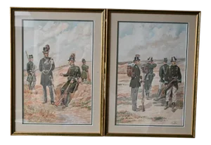 Louis Geens, Military Scene, Watercolors, Set of 2