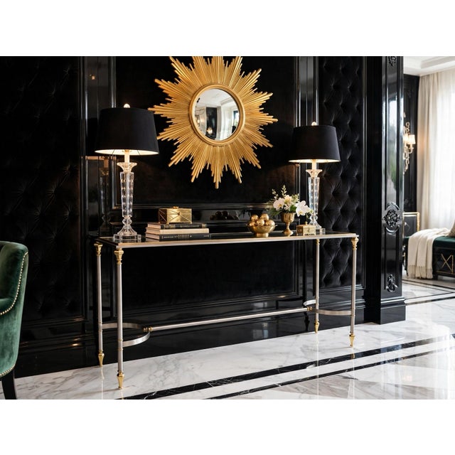 Mid Century Hollywood Regency Neoclassical Italian Brass Console Table Italy For Sale - Image 12 of 12