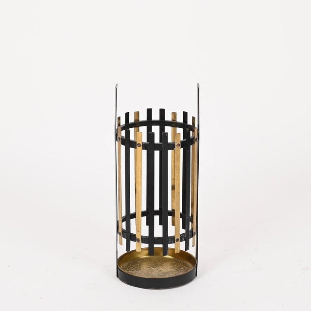 Gio Ponti Italian Sculptural Brass and Black Iron Umbrella Stand by Gio Ponti, Italy, 1950s For Sale - Image 4 of 9