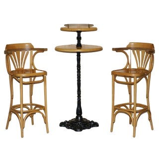 Bentwood Bar Stools & Cast Iron Cocktail Bar Top from Thonet, Set of 3 For Sale