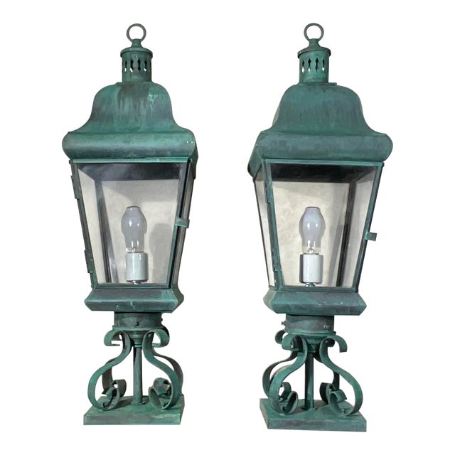 Pair of Vintage Solid Brass Post Lanterns. 27”h X 8”.5 X 8”.5 For Sale