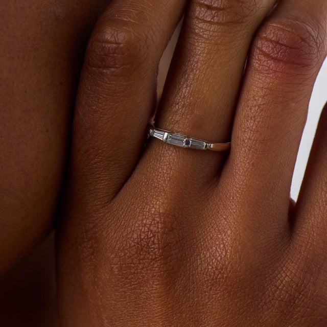 1950s Mid Century Diamond 14k White Gold Stackable Wedding Band, Size 7.5 For Sale - Image 5 of 6