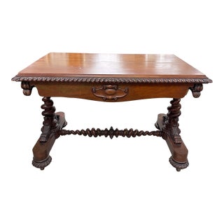 Early 20th Century Antique Hand Carved Library Table/Desk For Sale