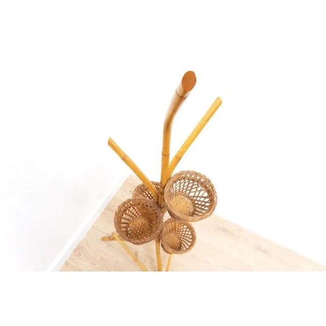Vintage Bamboo Cane Wicker Plant Stand, 1960s For Sale - Image 11 of 12