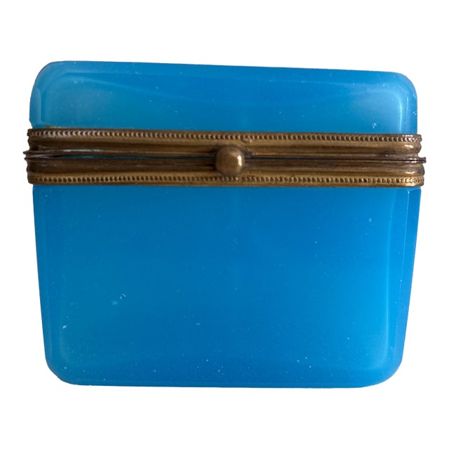 French Blue Opaline Glass Box For Sale