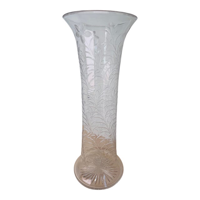 Antique Crystal Glass Floor Vase For Sale
