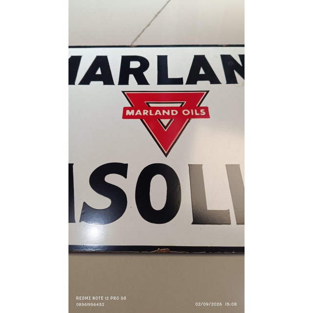 Antique White Vintage Marland Gasoline Metal Sign Advertising 2026 Reproduction 1.3mm Heavy Steel For Sale - Image 8 of 18