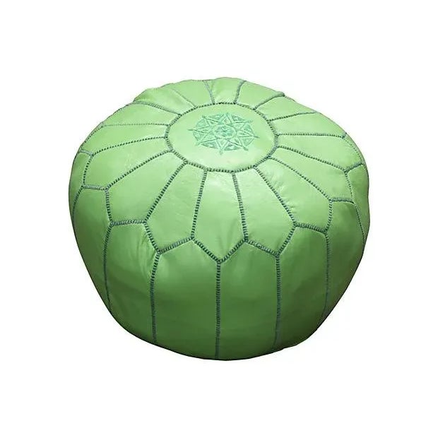 Late 20th Century Moroccan Embroidered Pistachio Pouf For Sale
