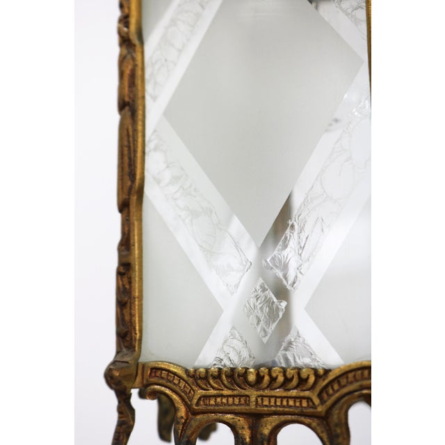 Antique Japanese Style Brass and Etched Glass Hanging Lantern, Early 20th Century For Sale - Image 6 of 18