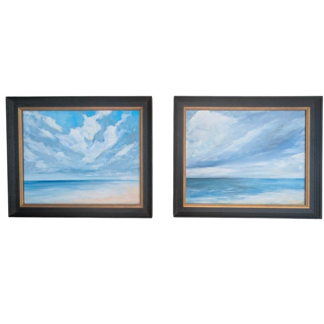 Original Expressionist Seascape Ocean Coastal Dyptich Paintings- A Pair For Sale - Image 16 of 16