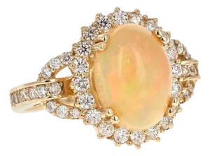 4.41 Carat Opal Diamond 14 Karat Yellow Gold Cocktail Ring, Size 7