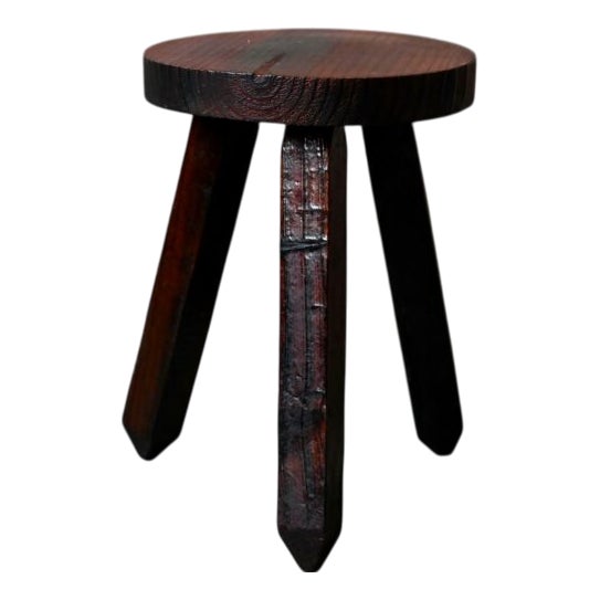 Brutalist Primitive Tripod Stool in Wood For Sale