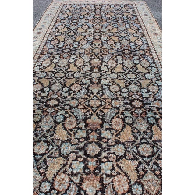 Early 20th Century Multi Color Antique Persian Tabriz Runner With Herati Design in Black Background 3'3 X 9'3 For Sale - Image 5 of 10