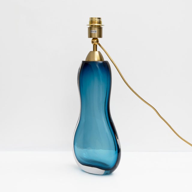 Mid-Century Modern Mid-Century Modern Italian Blue Murano Sommerso Glass Table Lamps, 2000, Set of 2 For Sale - Image 3 of 8