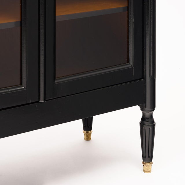 Wood Petite French Louis XVI Style Ebonized Mahogany Vitrine For Sale - Image 7 of 9