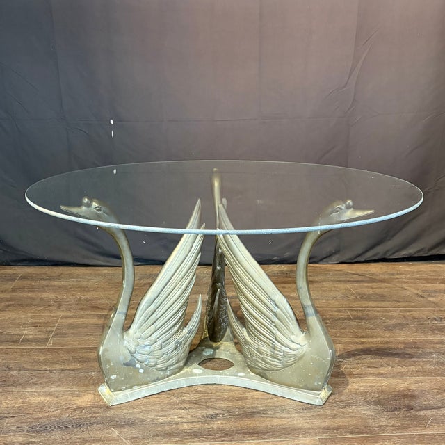 Hollywood Regency Hollywood Regency Coffee Table or Cocktail Table With Swan Base and Glass For Sale - Image 3 of 9