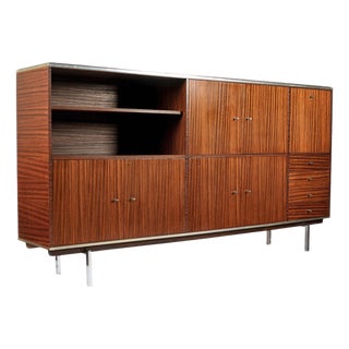 Exceptional Vintage Mid Century French Teak Wall Unit Cabinet For Sale