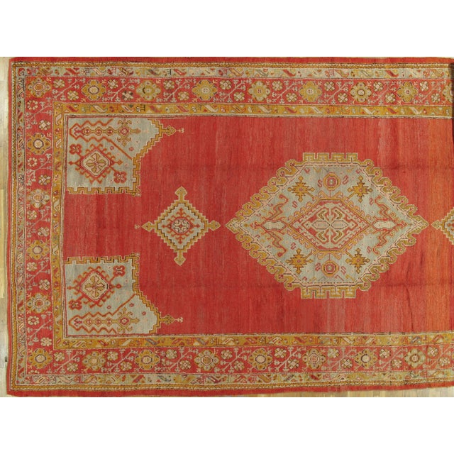 Antique Turkish Oushak Rug, Handmade Wool Oriental Rug in Coral and Lt Blue For Sale - Image 13 of 17