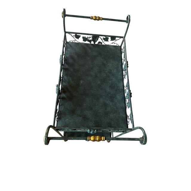 Dark Green Vintage Maitland-Smith Grapevine Bar Cart / Tôle Wine Cart With Patina Finish For Sale - Image 8 of 12