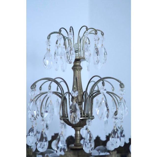 Brass Vintage Hollywood Regency Multi-Tier Crystal Waterfall Chandelier Table Lamp For Sale - Image 8 of 12