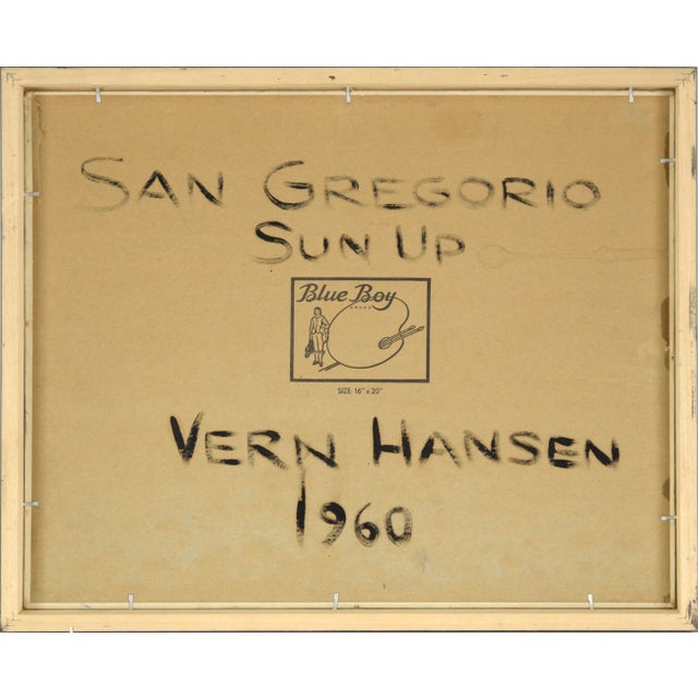 1960s "San Gregorio Sun Up" Landscape Oil Painting by Vern Hansen, Framed For Sale - Image 9 of 9
