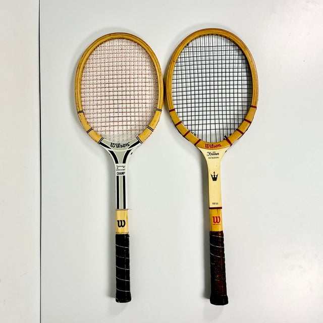 This is a set of two Vintage Wilson Wood Tennis Rackets from the 1970s-1980s. One is endorsed by Jack Kramer and the other...