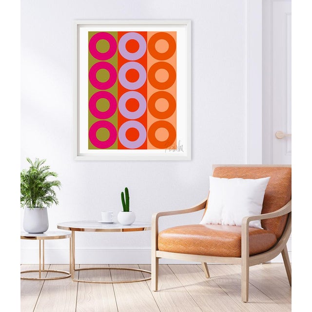 "Pink and Orange Color Harmony" (Pink, Orange, Red, Lavender, Olive) This Modern, Mid-Century, Contemporary Fine Art Print...