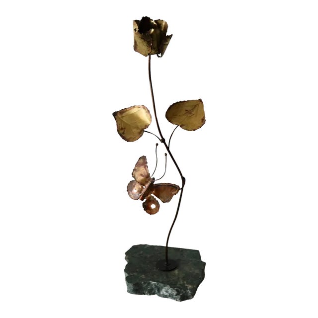 Repoussé Metal Granite Floral Decoration Butterfly Detail For Sale