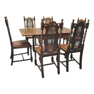 Oak Barley Twist Draw Leaf Table and Chairs, 1890, Set of 7 For Sale