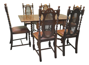 Oak Barley Twist Draw Leaf Table and Chairs, 1890, Set of 7