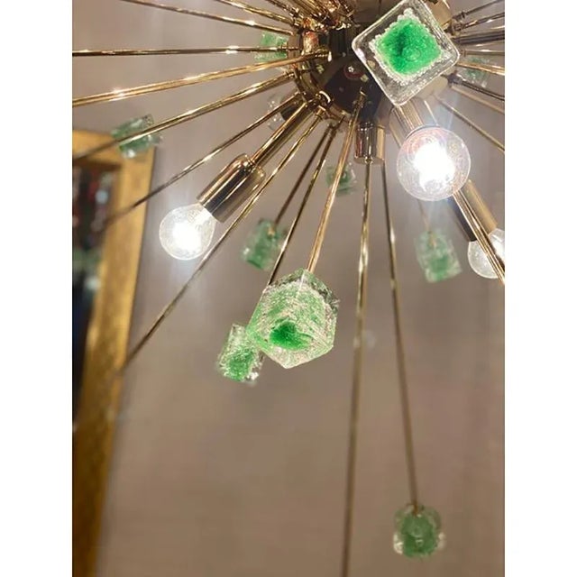 Green Cubes Murano Glass Gold Sputnik Chandelier by Simoeng For Sale - Image 9 of 10