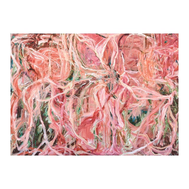 Contemporary pink toned gestural abstract expressionist painting by Houston based artist Kristi Haines Herman. The work...