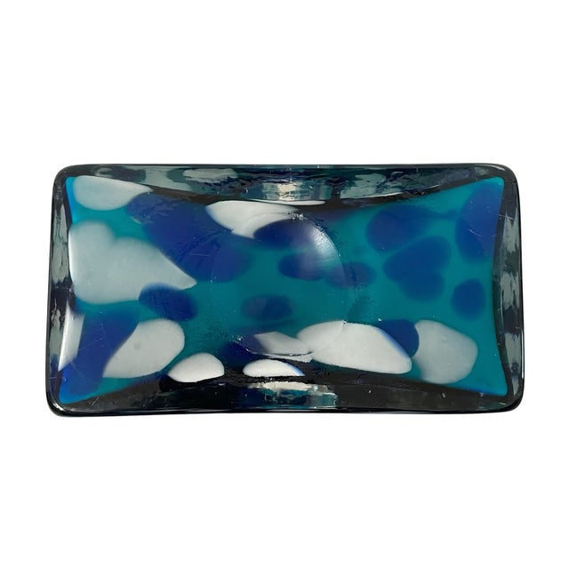 VTG Murano Rectangle Blue Vase 10” Art Glass Donut Hole Dual-Chamber Retro For Sale In San Francisco - Image 6 of 7