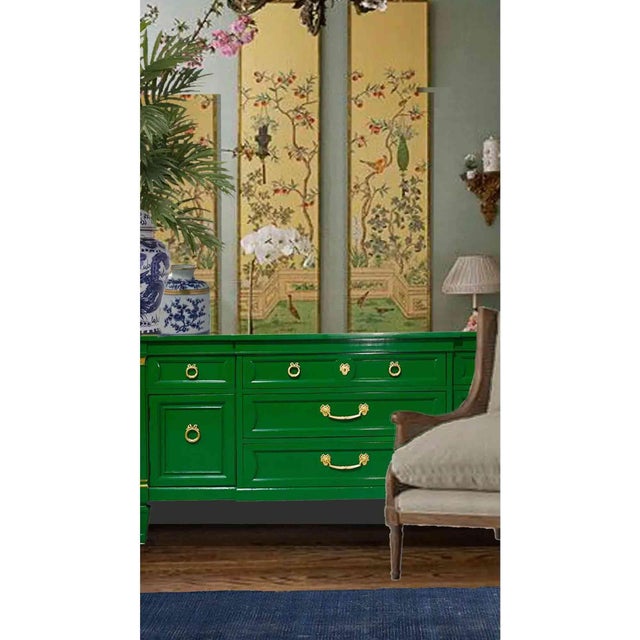 Fresh out of our paint studio, we have a handsome vintage credenza from famous maker Thomasville. So stunning in green,...