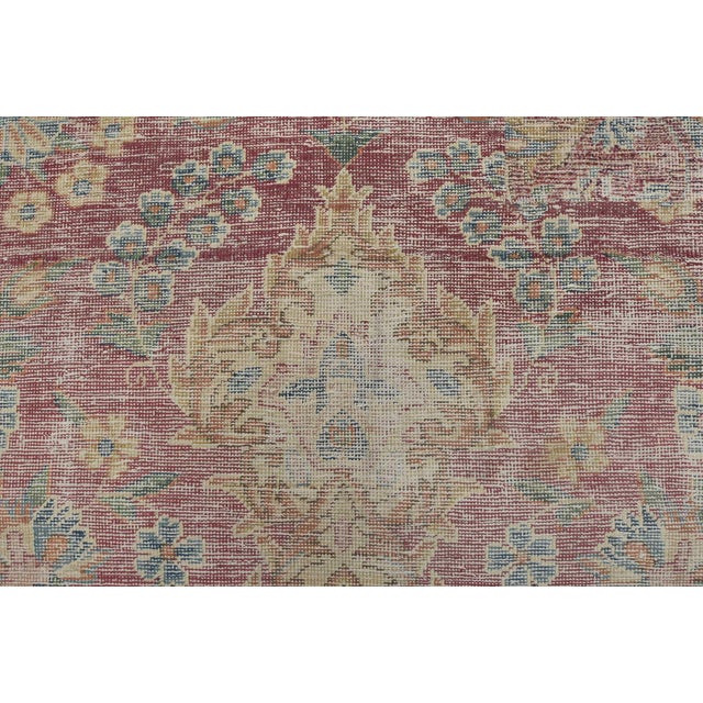 Kerman Rug 6’4” X 10’4” Pink Wool Vintage Distressed Hand-Knotted Carpet For Sale - Image 10 of 15