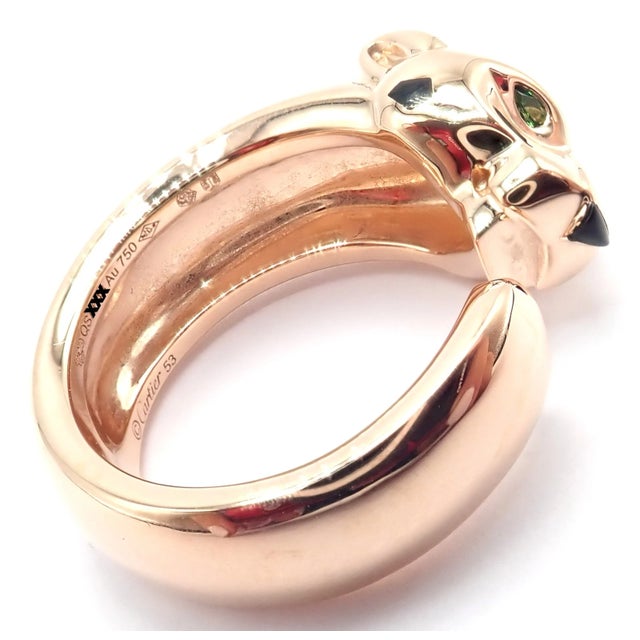 Cartier Panther Panthere Rose Gold Lacquer Tsavorite Ring Cert, Size 6.25 For Sale In Philadelphia - Image 6 of 10