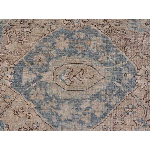 Afghanistan Tabriz Rug With Soft Tan Field and Pale Blue Medallion For Sale - Image 9 of 11