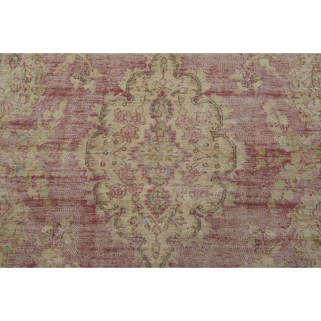 Tabriz Rug 6’3” X 10′ Pink Wool Vintage Distressed Hand-Knotted Carpet For Sale In Philadelphia - Image 6 of 15