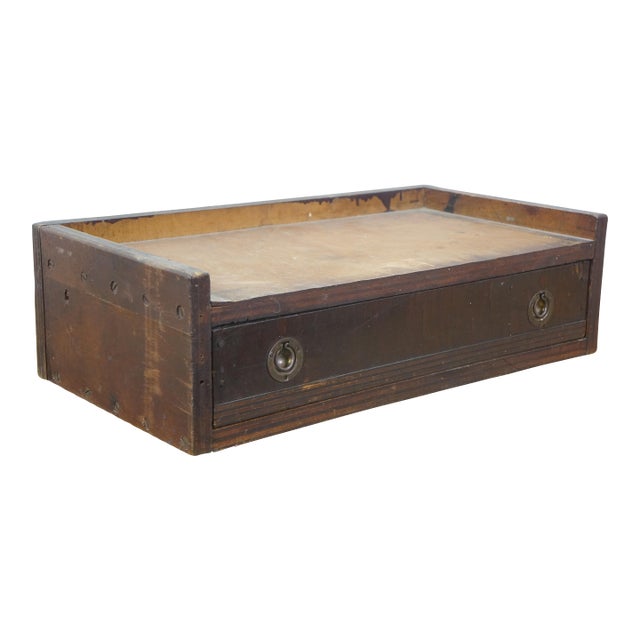 Antique Wooden Desk Drawer W Gallery Top & Brass Hardware 22" For Sale