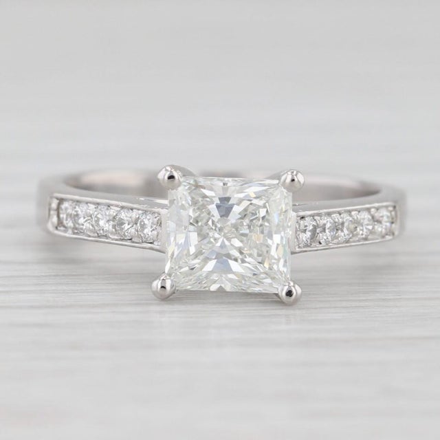 Metal 1.30ctw Diamond Engagement Ring Platinum Vs1 H Gia Size 6 Cathedral Band For Sale - Image 7 of 8