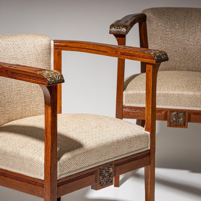 Pair of Art Nouveau Armchairs, attributed to Angelo Sello, Italy, early 20th cen For Sale - Image 10 of 12