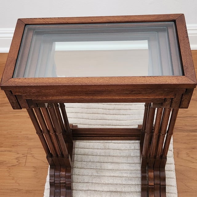 Vintage Brandt Furniture, Four Glass Top Nesting Tables (A Quartetto), Antique Mahogany Finish For Sale - Image 14 of 16