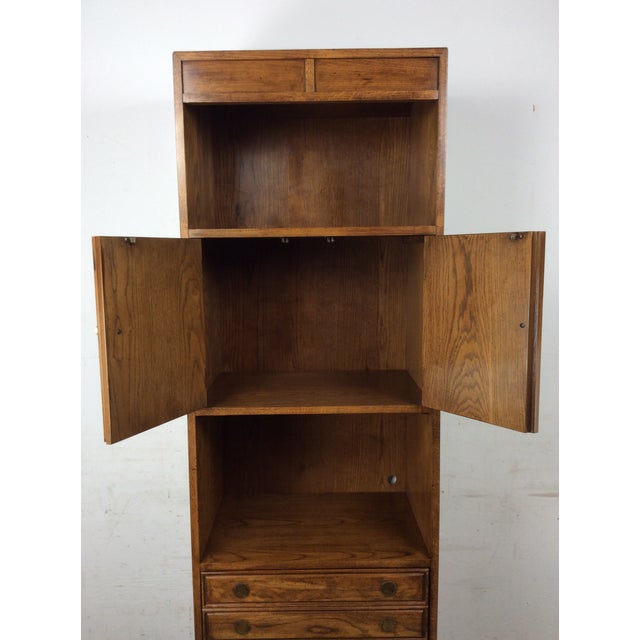 Brown Vintage Oak Wall Unit With Brass Hardware by Thomasville For Sale - Image 8 of 18
